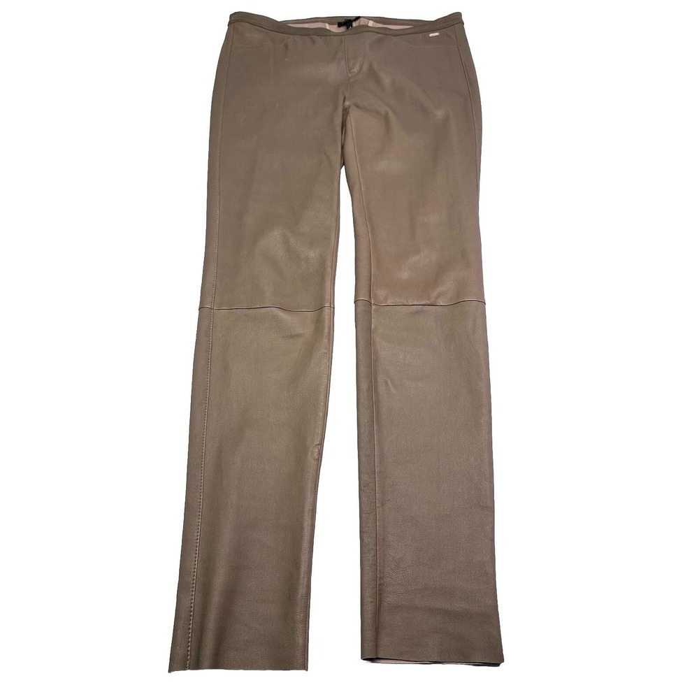 Escada Sport Womens Taupe Brown Leather Stretch Pull On Straight Leg Pants Sz 42